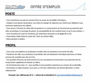 gallery Emploi : 3 postes à prendre Probikeshop !